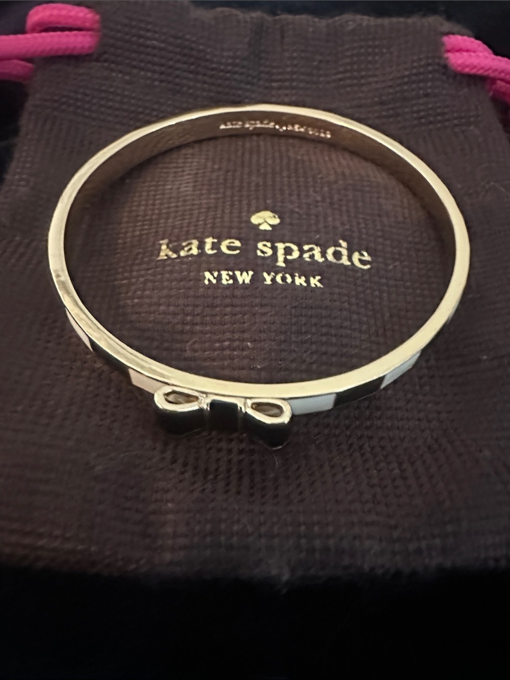 kate spade Black and White Gold Tone Take a Bow Bangle - Picture 4 of 8